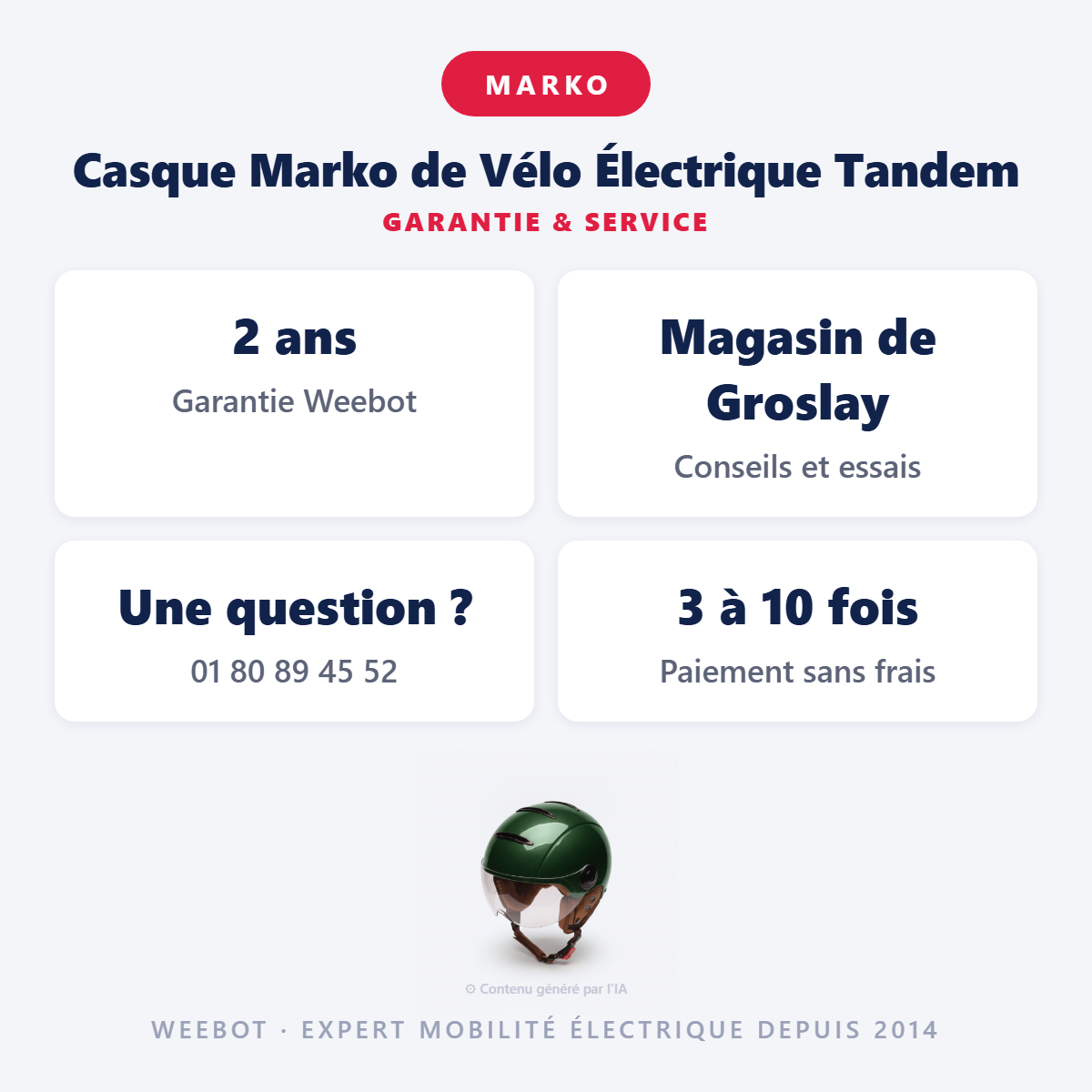 Casque Marko de Vélo Électrique Tandem : garantie 2 ans et service après-vente