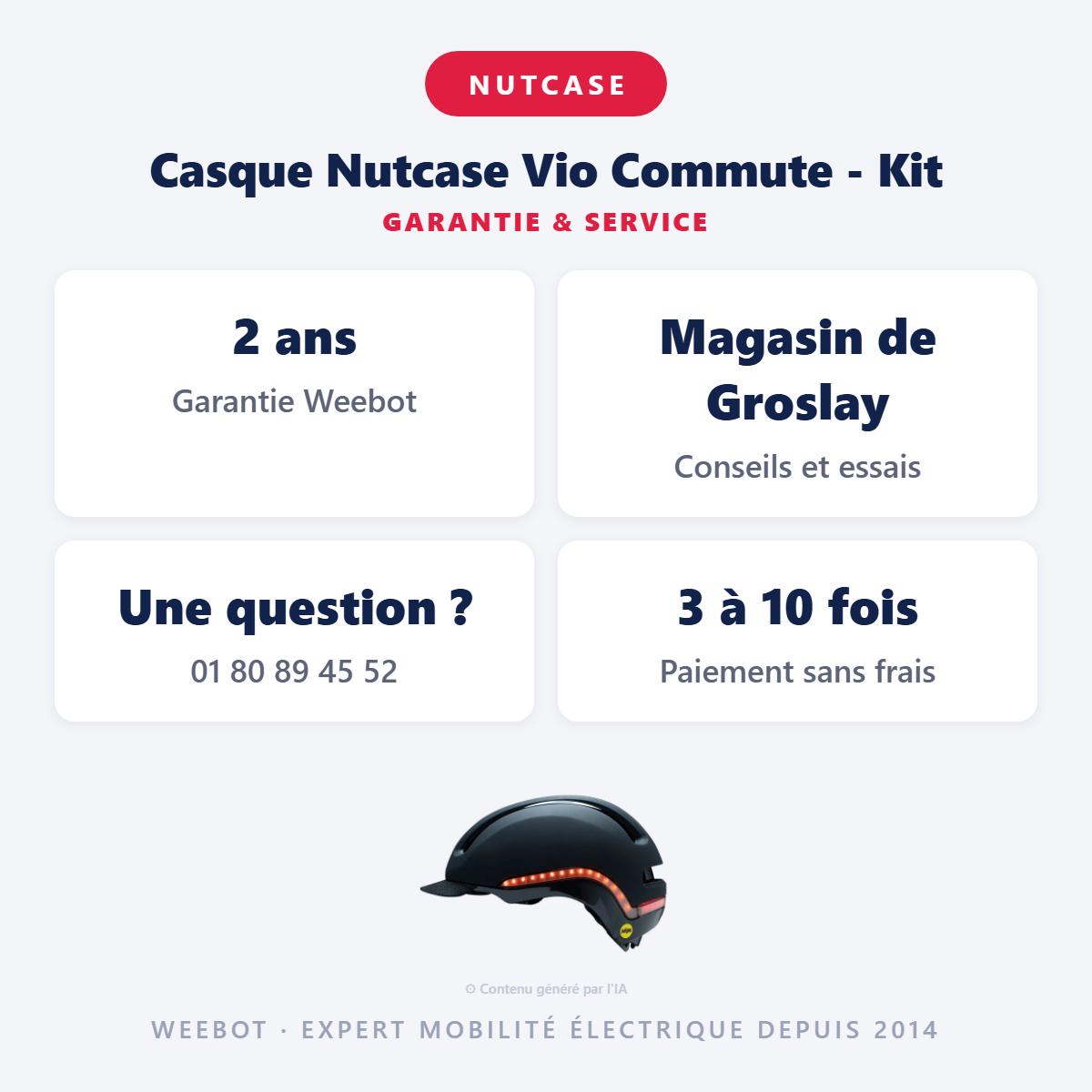 Casque Nutcase Vio Commute - Kit : garantie 2 ans et service après-vente