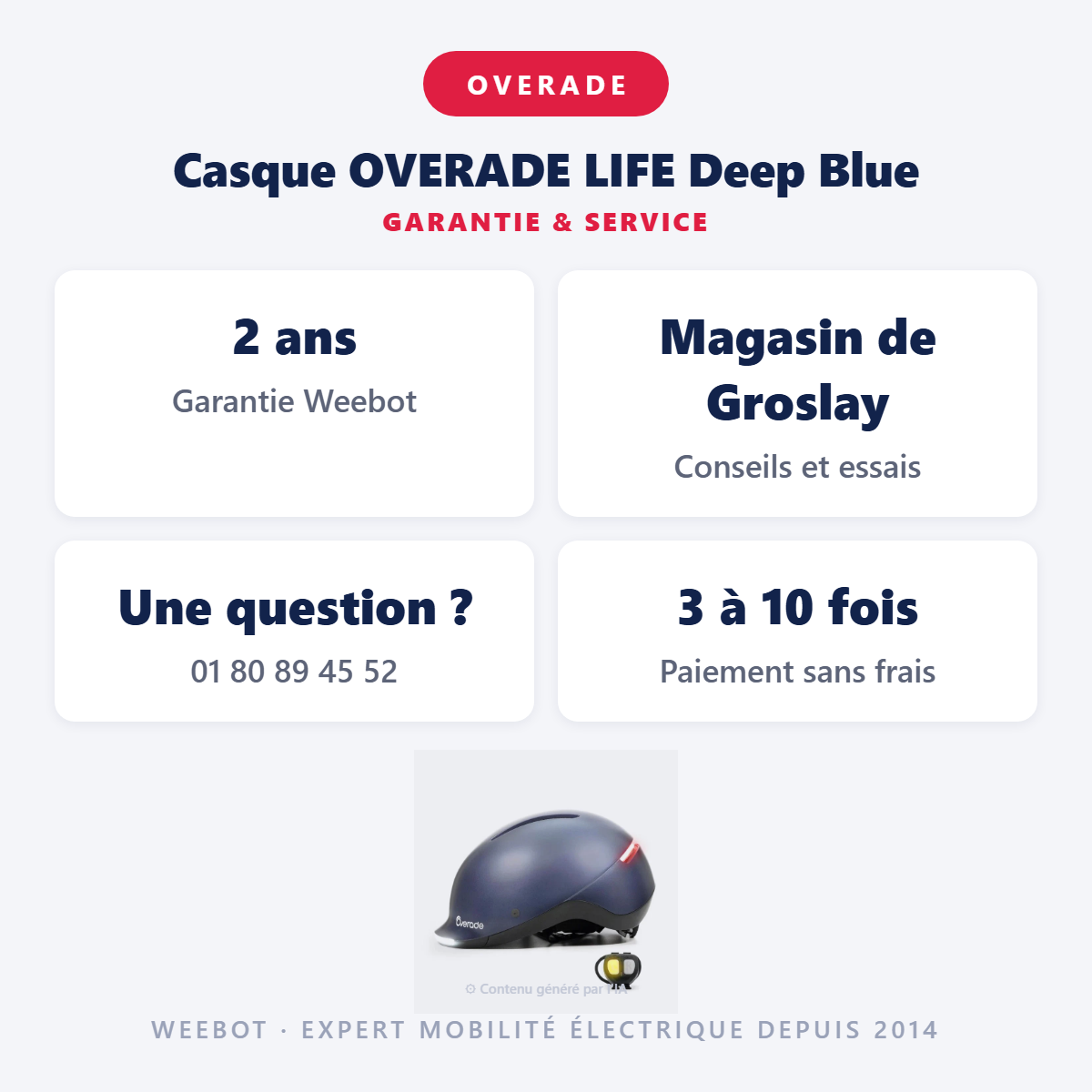 Casque OVERADE LIFE Deep Blue : garantie 2 ans et service après-vente