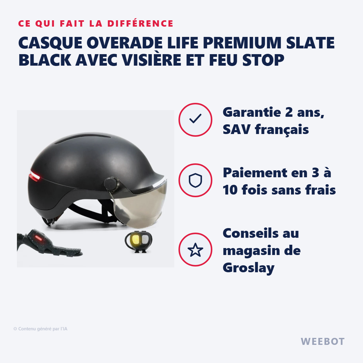 Casque OVERADE LIFE Premium Slate Black Avec Visière et Feu Stop : les points forts