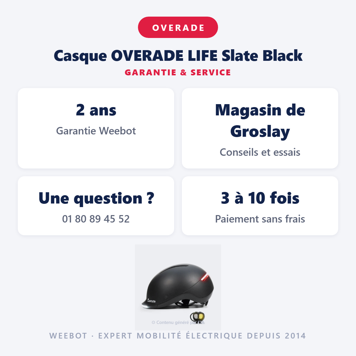 Casque OVERADE LIFE Slate Black : garantie 2 ans et service après-vente