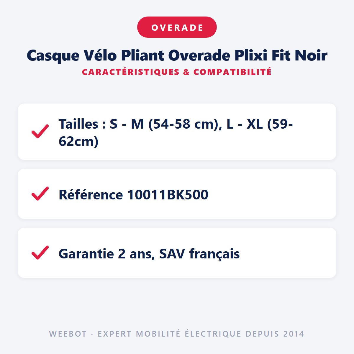Casque Vélo Pliant Overade Plixi Fit Noir : caractéristiques et compatibilité