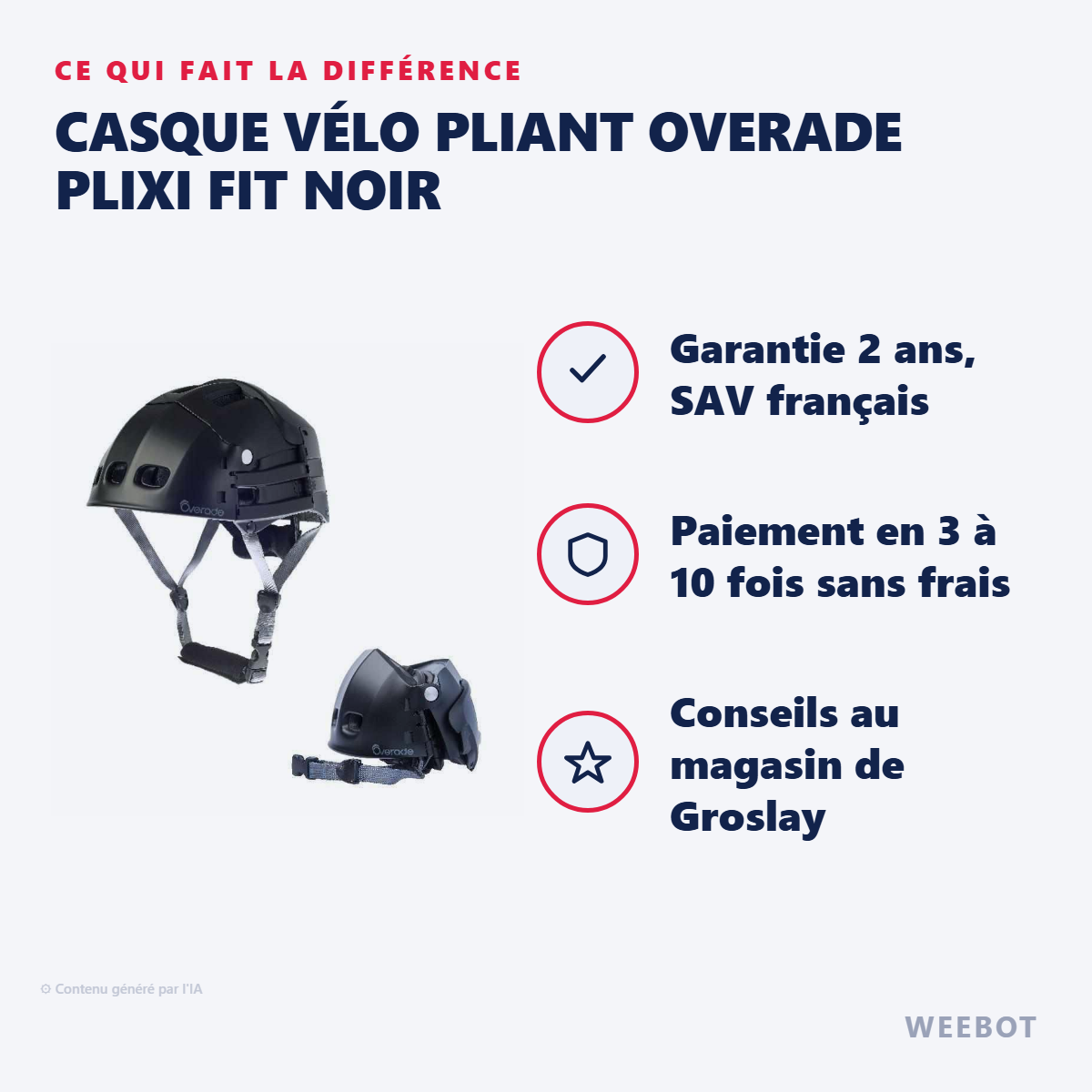 Casque Vélo Pliant Overade Plixi Fit Noir : les points forts