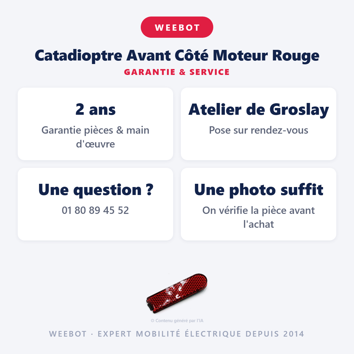 Catadioptre Avant Côté Moteur Rouge : garantie 2 ans et service après-vente