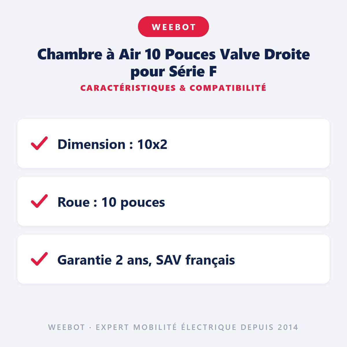 Chambre à Air 10 Pouces Valve Droite pour Série F : caractéristiques et compatibilité