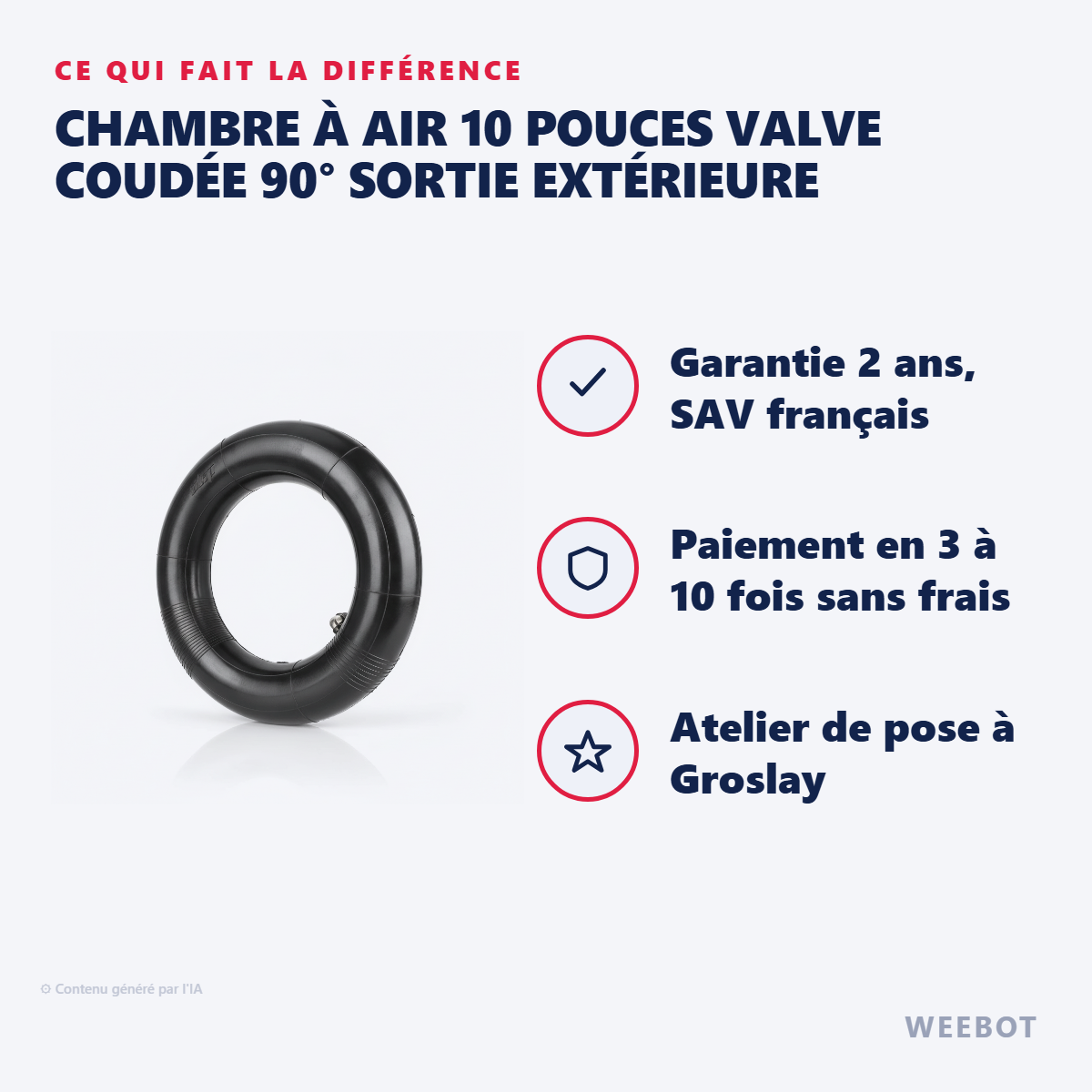Chambre à Air 10 Pouces Valve Coudée 90° Sortie Extérieure : les points forts