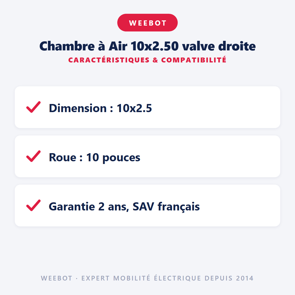 Chambre à Air 10x2.50 valve droite pour Trottinette Électrique - Weebot