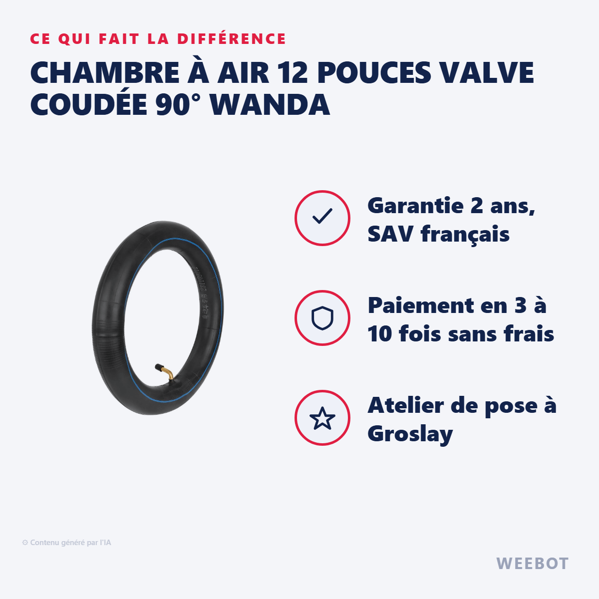 Chambre à Air 12 Pouces Valve Coudée 90° Wanda : les points forts