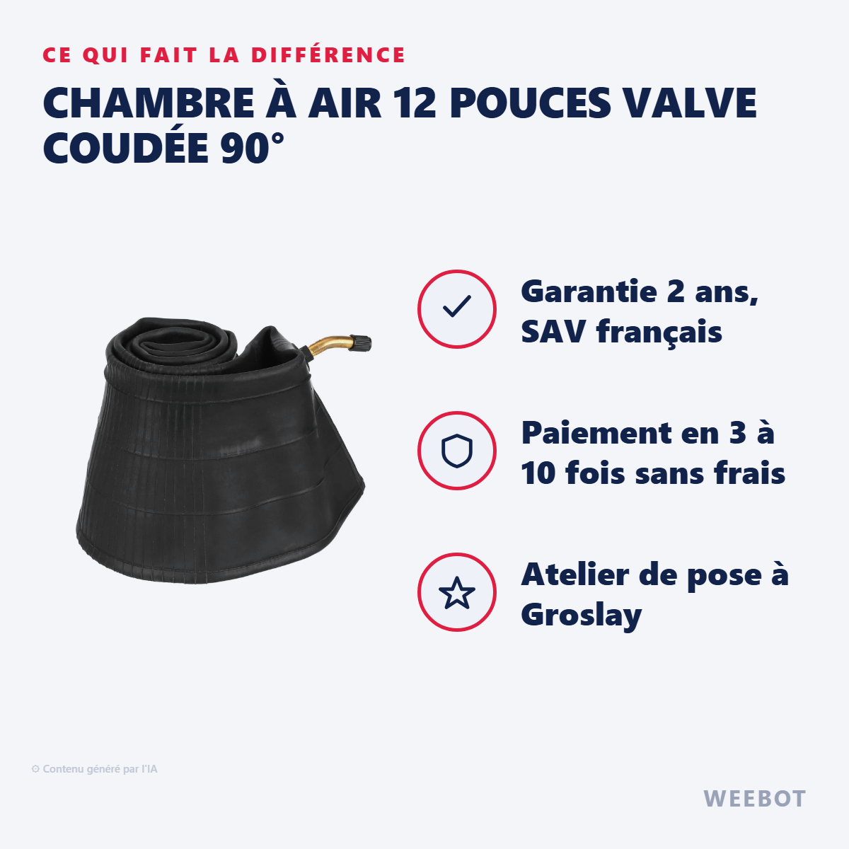Chambre à Air 12 Pouces Valve Coudée 90° : les points forts