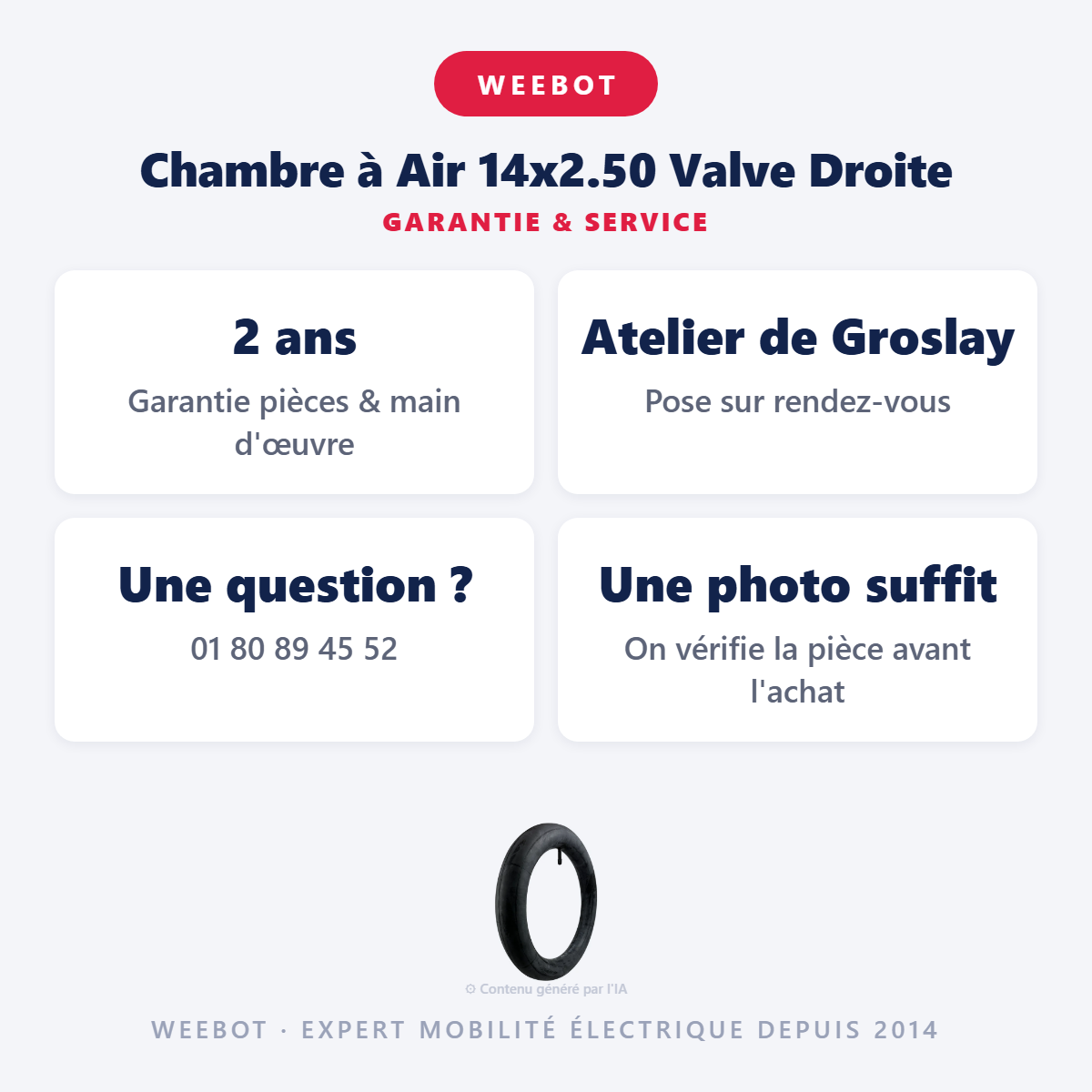 Chambre à Air 14x2.50 Valve Droite : garantie 2 ans et service après-vente