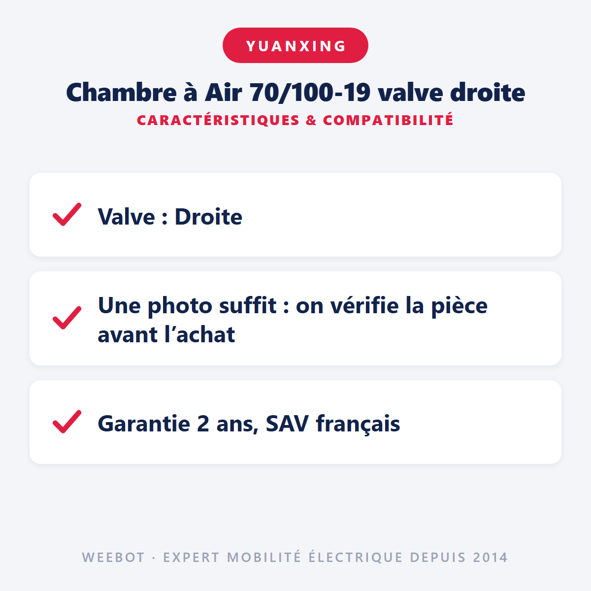 Chambre à Air 70/100-19 valve droite pour Trottinette Électrique - Weebot