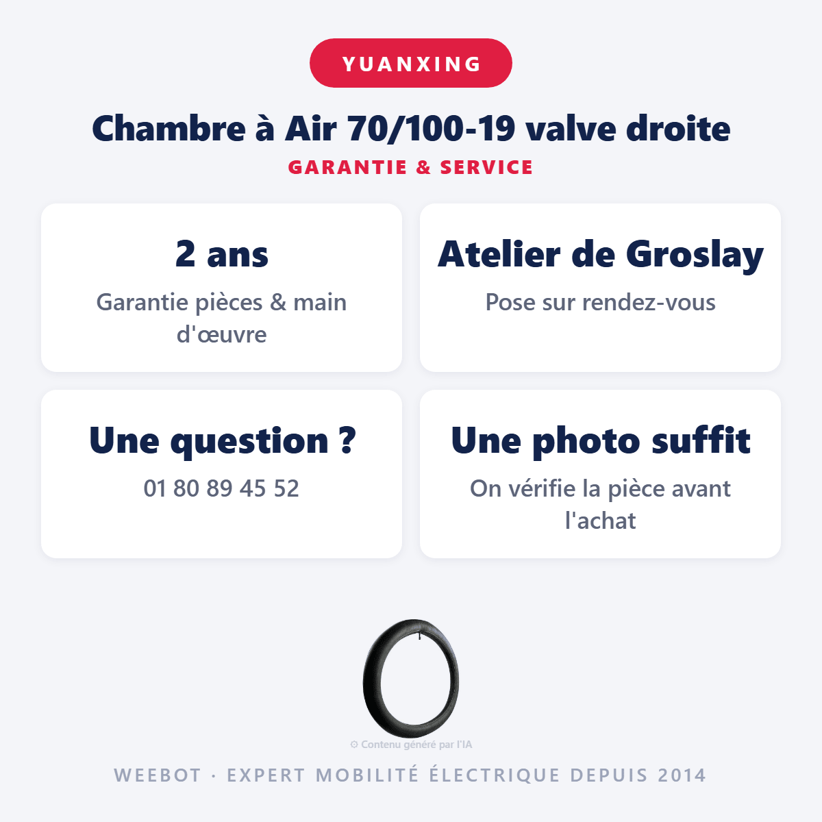 Chambre à Air 70/100-19 valve droite pour Trottinette Électrique - Weebot