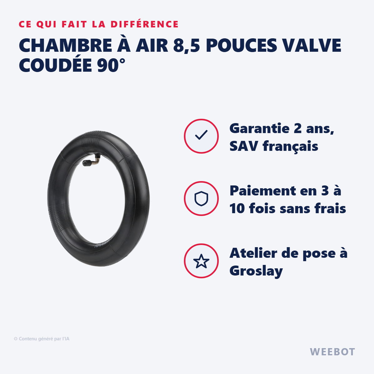 Chambre à Air 8,5 Pouces Valve Coudée 90° : les points forts