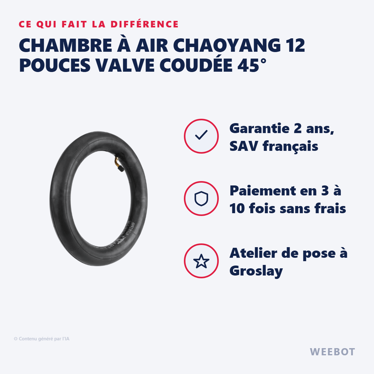 Chambre à Air Chaoyang 12 Pouces Valve Coudée 45° : les points forts
