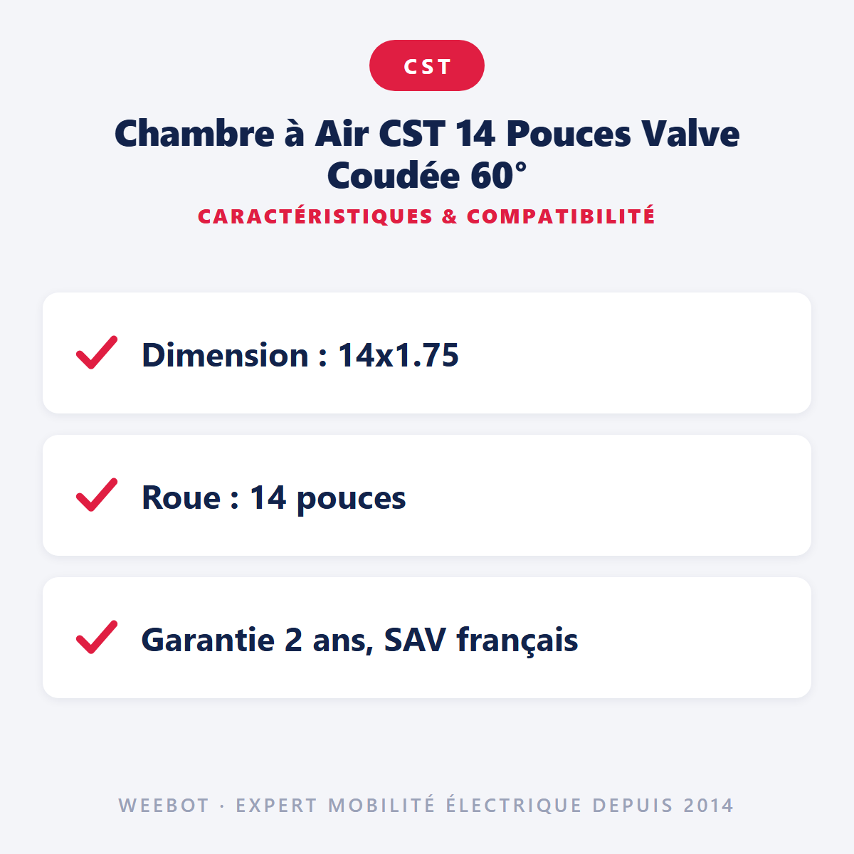 Chambre à Air CST 14 Pouces Valve Coudée 60° : caractéristiques et compatibilité