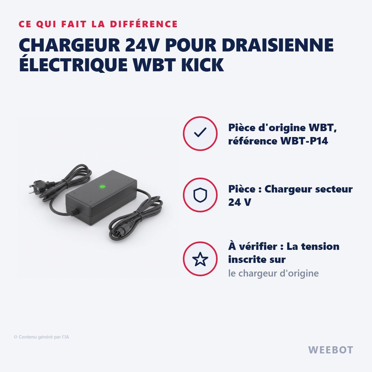 Chargeur 24V pour Draisienne Électrique WBT Kick - Weebot