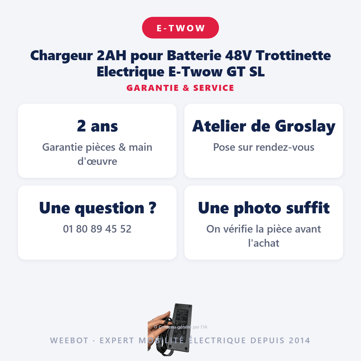 Chargeur 2AH pour Batterie 48V Trottinette Electrique E-Twow GT SL (Connecteur nouvelle génération) - Weebot