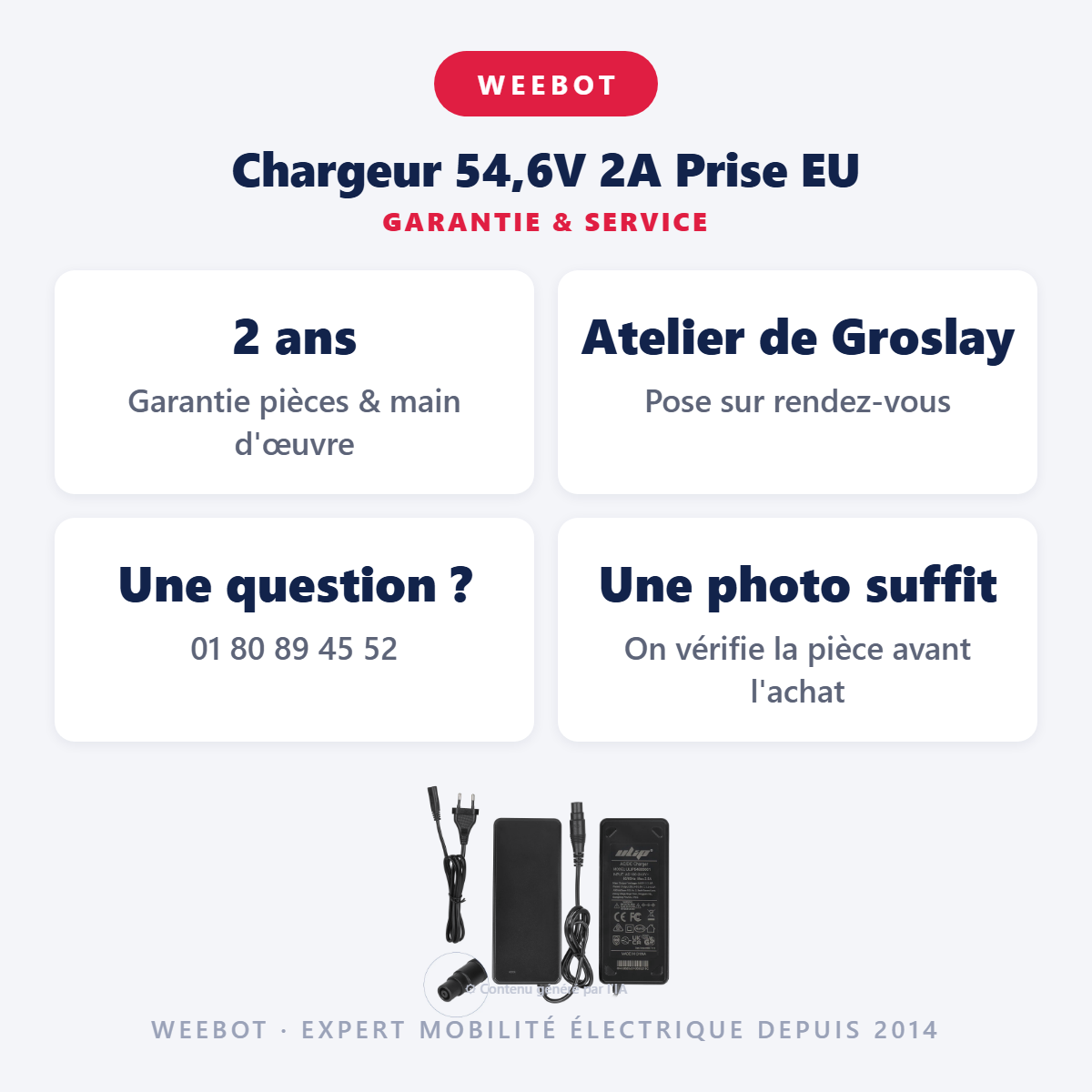 Chargeur 54,6V 2A Prise EU : garantie 2 ans et service après-vente