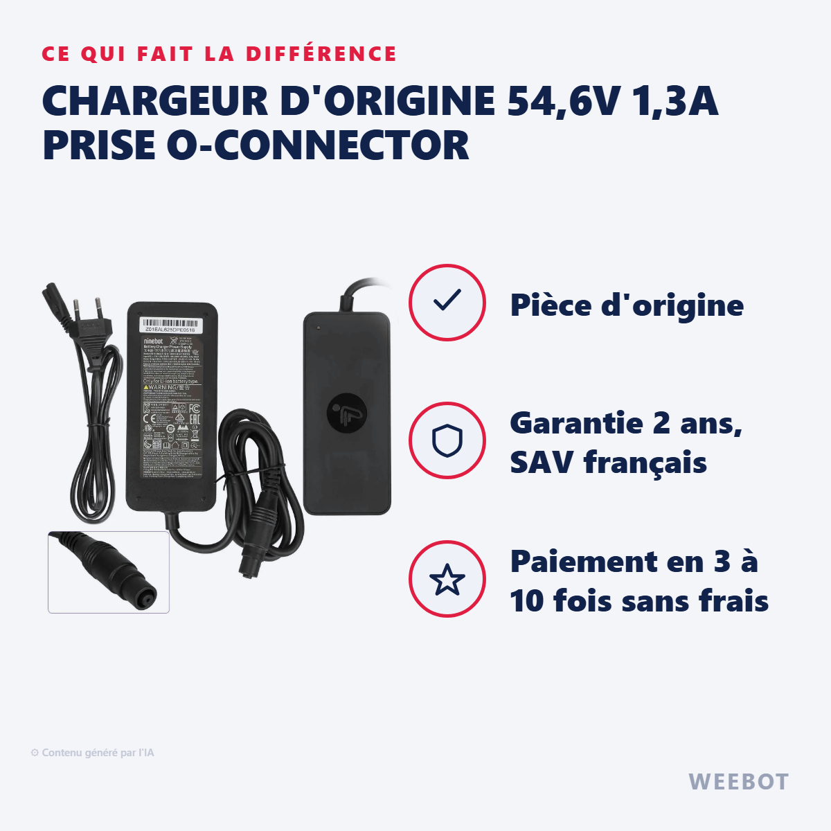 Chargeur d'Origine 54,6V 1,3A Prise O-Connector : les points forts