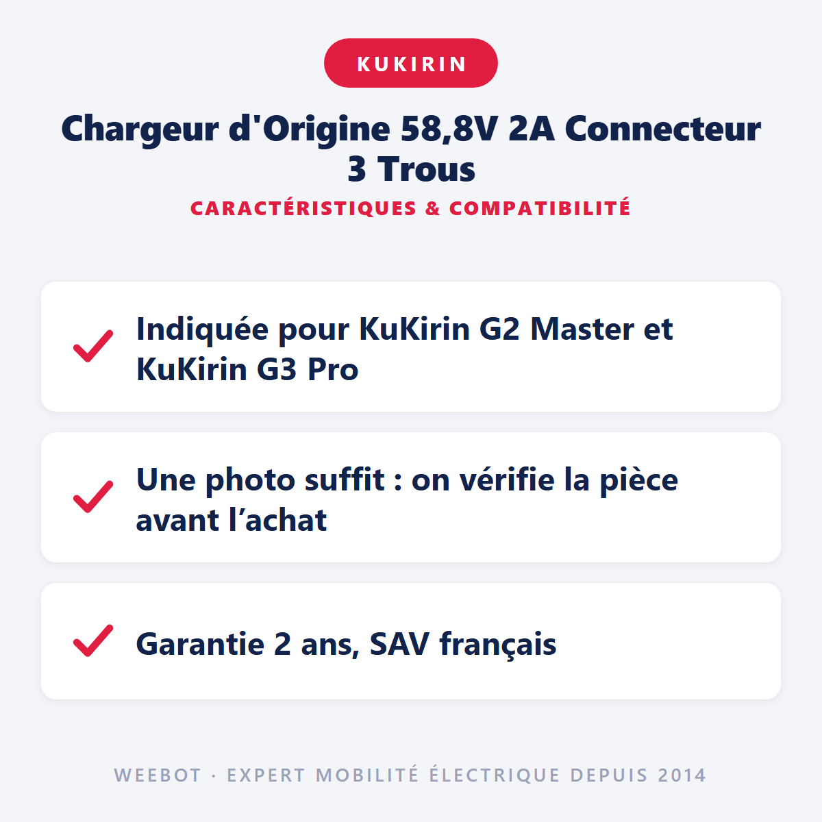 Chargeur d'Origine 58,8V 2A Connecteur 3 Trous : caractéristiques et compatibilité