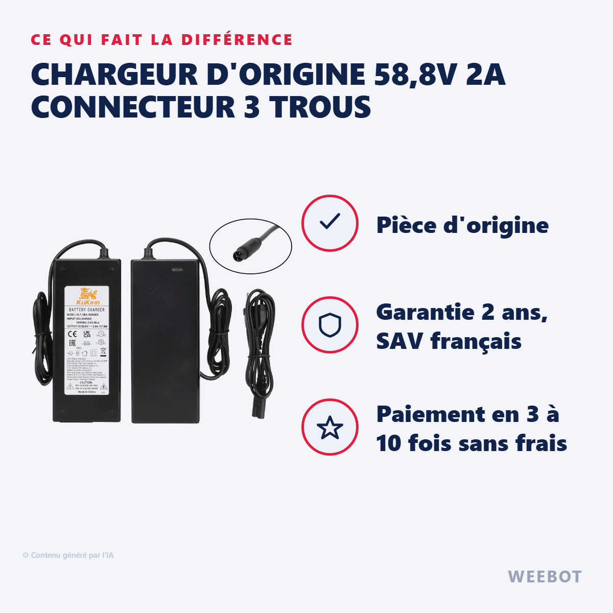 Chargeur d'Origine 58,8V 2A Connecteur 3 Trous : les points forts