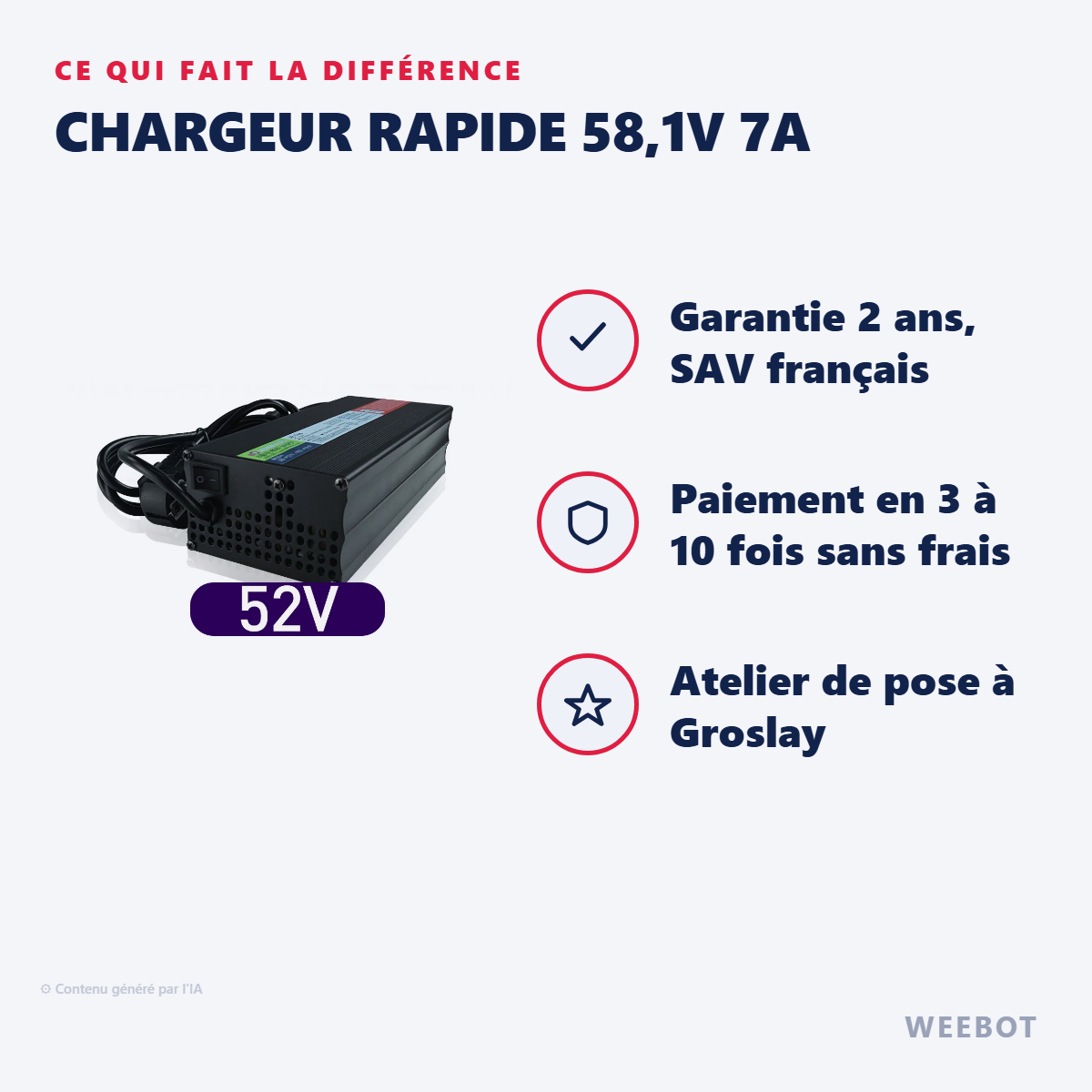 Chargeur Rapide 58,1V 7A : les points forts