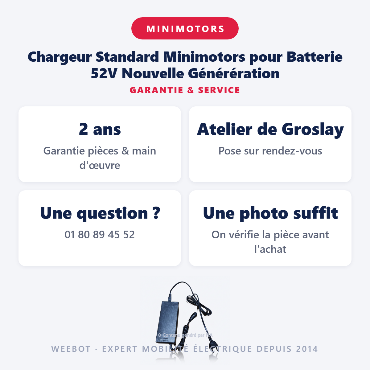 Chargeur Standard Minimotors pour Batterie 52V Nouvelle Générération : garantie 2 ans et service après-vente