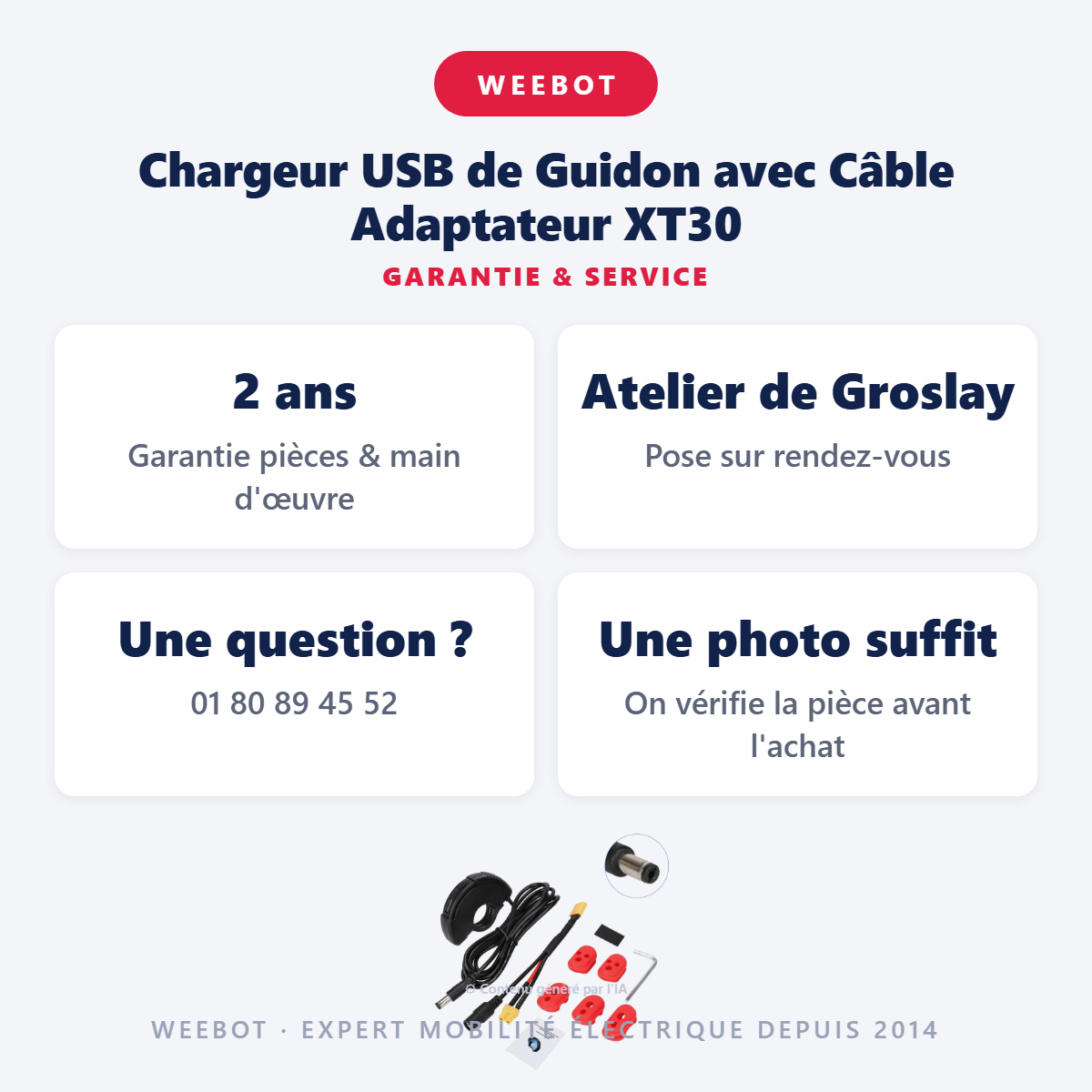 Chargeur USB de Guidon avec Câble Adaptateur XT30 : garantie 2 ans et service après-vente