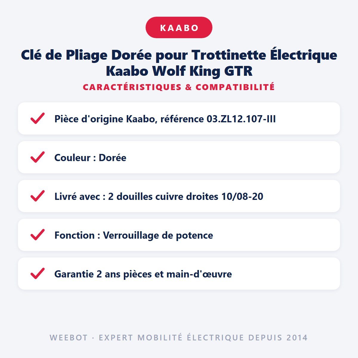 Clé de Pliage Dorée pour Trottinette Électrique Kaabo Wolf King GTR - Weebot