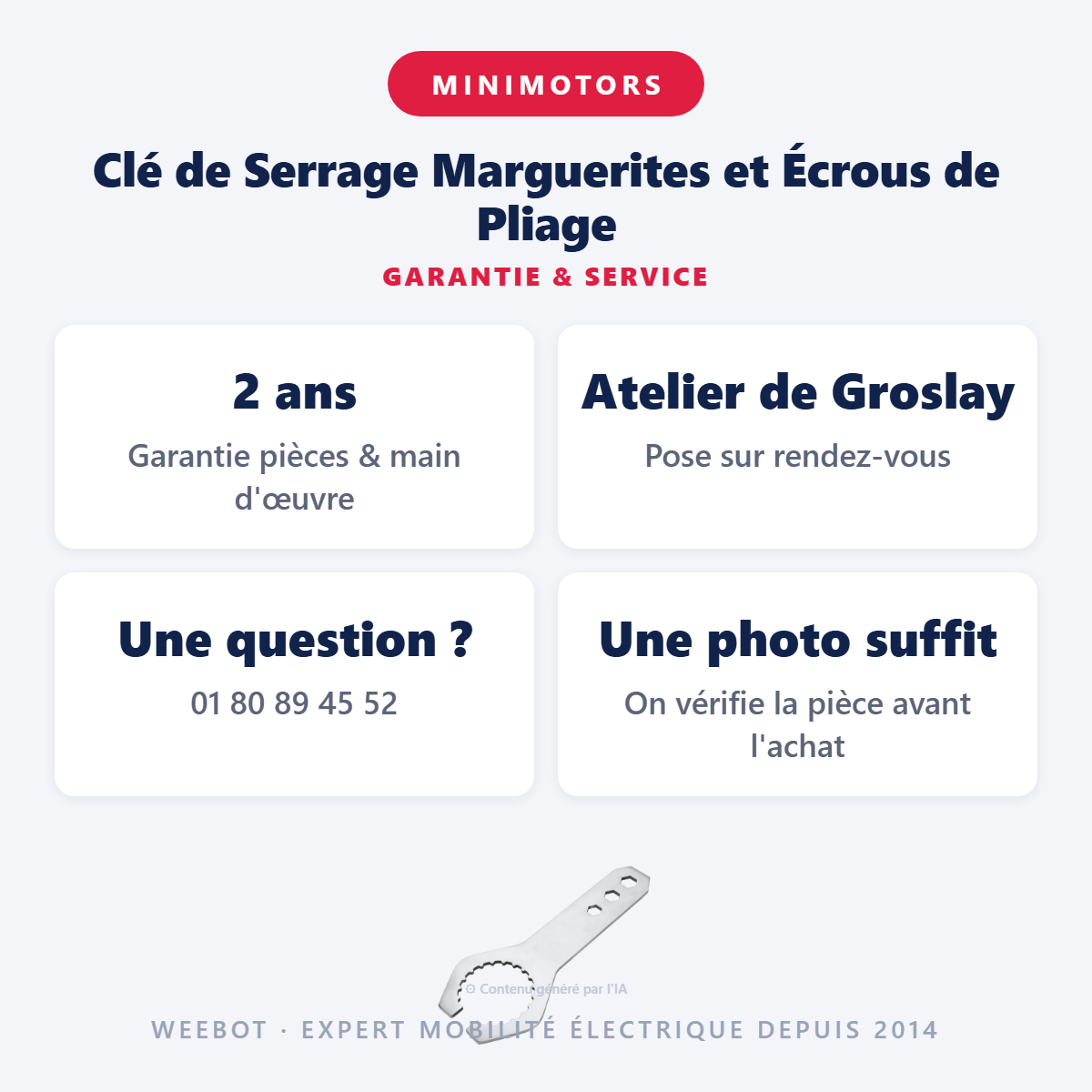 Clé de Serrage Marguerites et Écrous de Pliage : garantie 2 ans et service après-vente