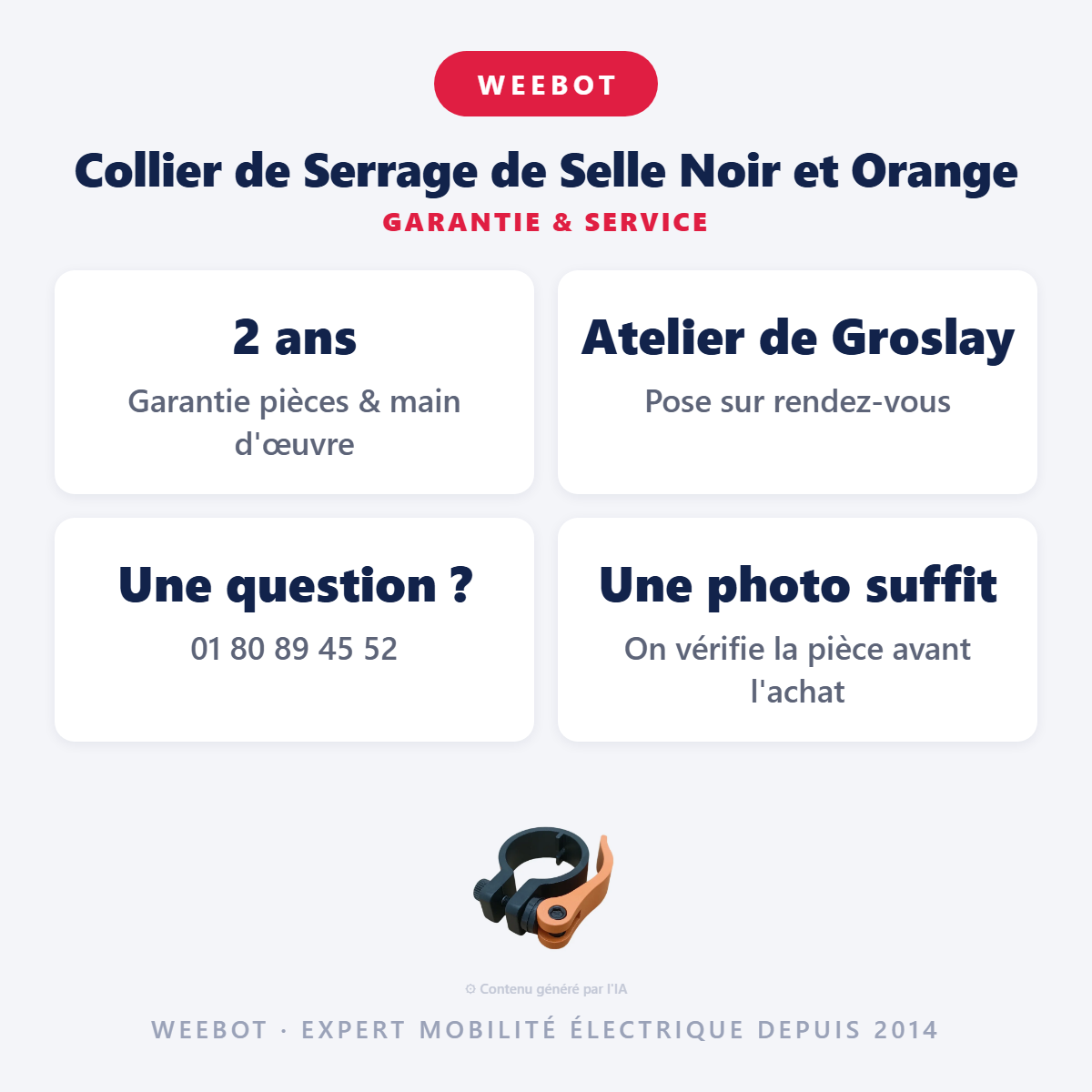 Collier de Serrage de Selle Noir et Orange : garantie 2 ans et service après-vente