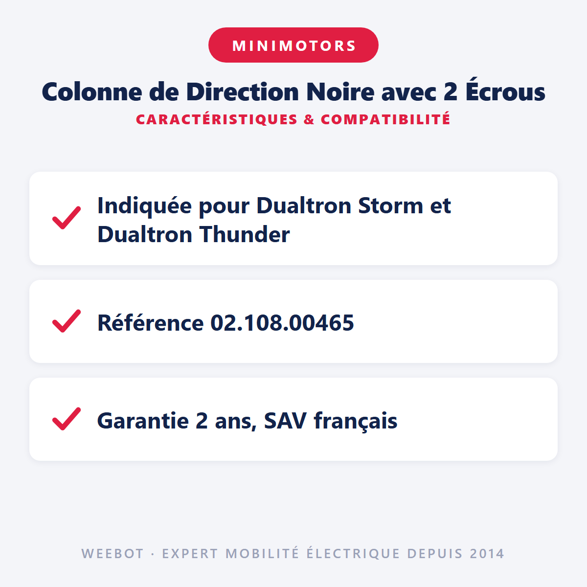 Colonne de Direction Noire avec 2 Écrous : caractéristiques et compatibilité