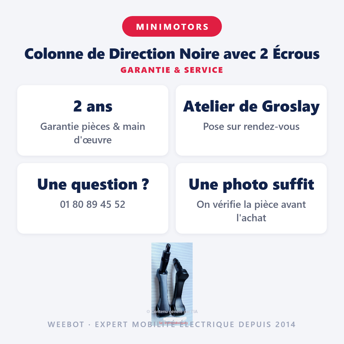 Colonne de Direction Noire avec 2 Écrous : garantie 2 ans et service après-vente