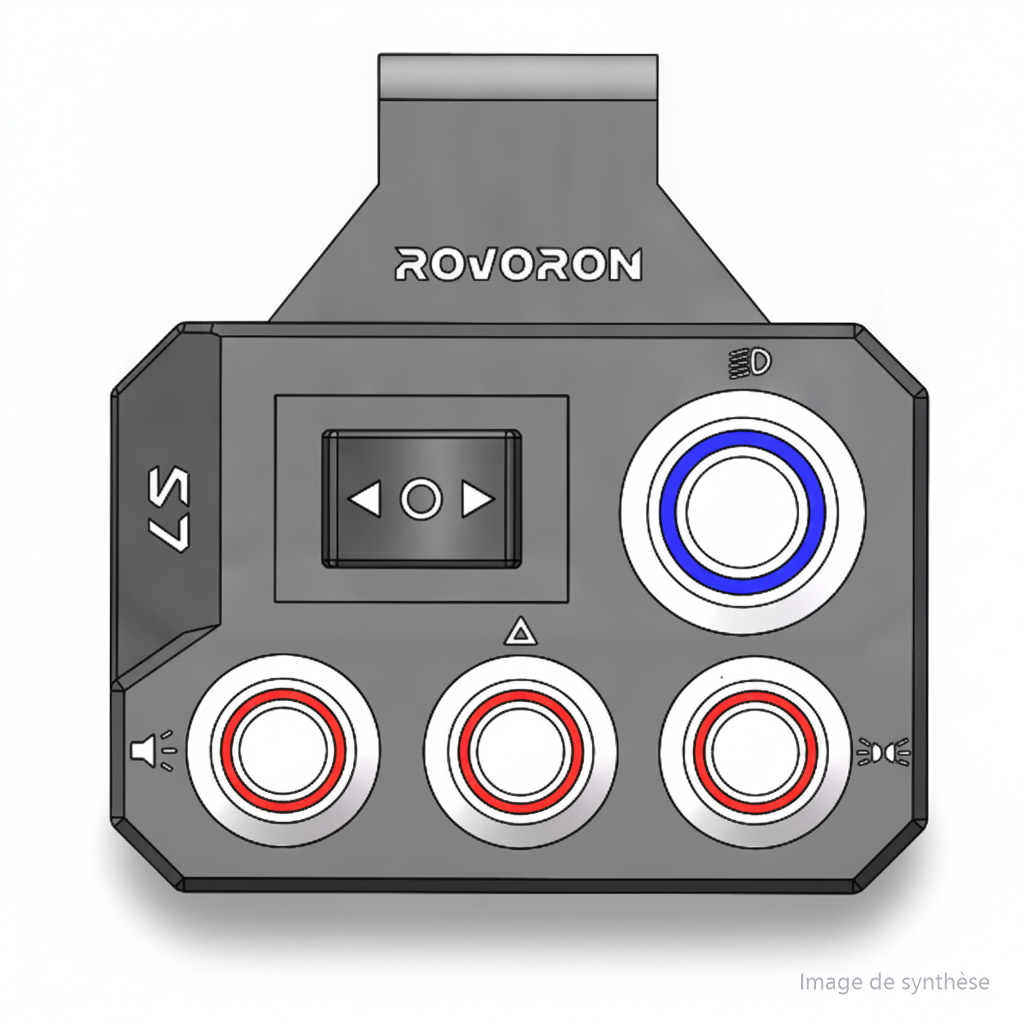 Commodo 5 fonctions S7 avec commutateur et boutons de trottinette Rovoron S7 vu de face
