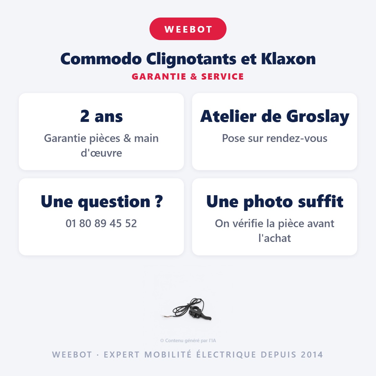 Commodo Clignotants et Klaxon : garantie 2 ans et service après-vente