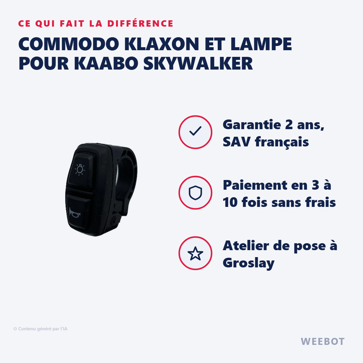 Commodo Klaxon et Lampe pour Kaabo Skywalker : les points forts