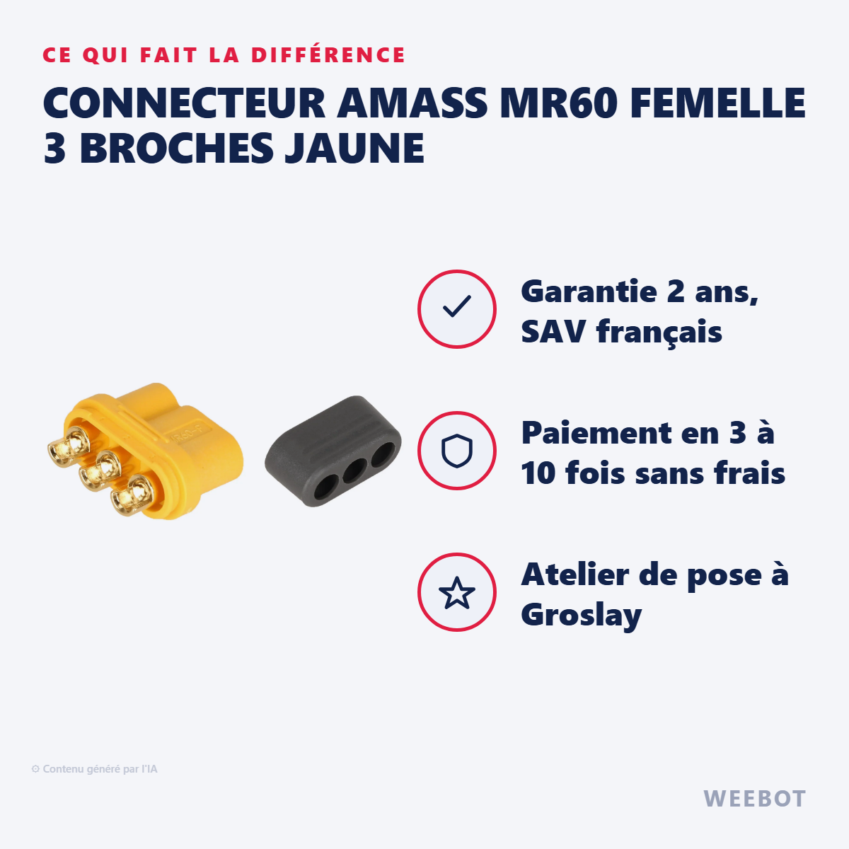 Connecteur Amass MR60 Femelle 3 Broches Jaune : les points forts
