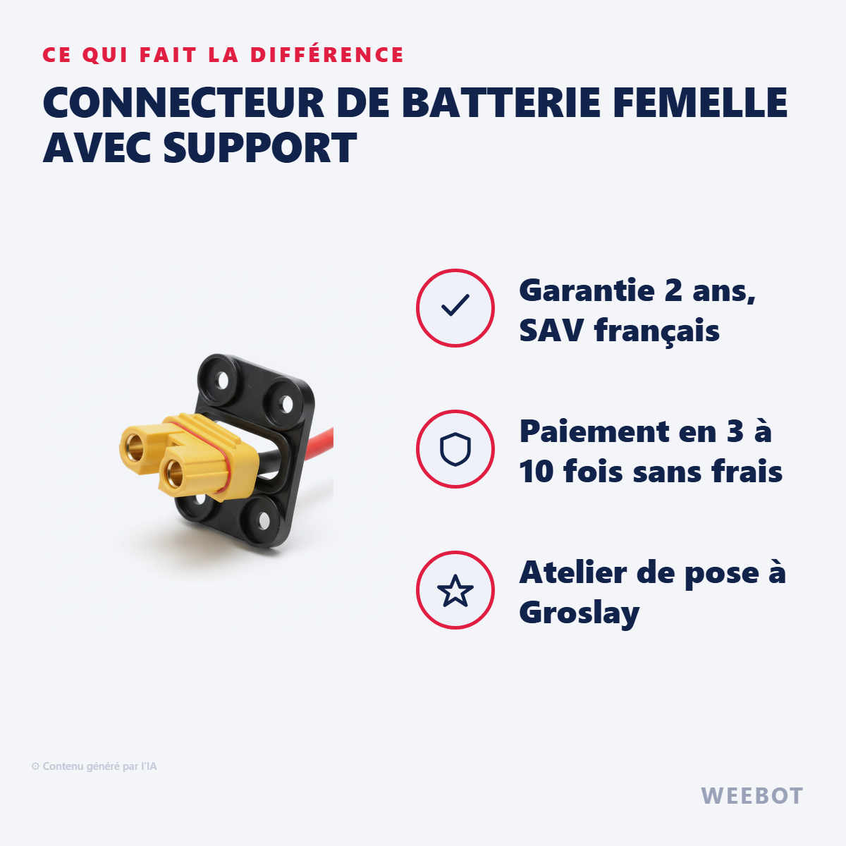 Connecteur de Batterie Femelle avec Support : les points forts