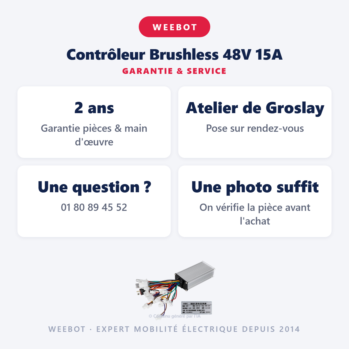 Contrôleur Brushless 48V 15A : garantie 2 ans et service après-vente