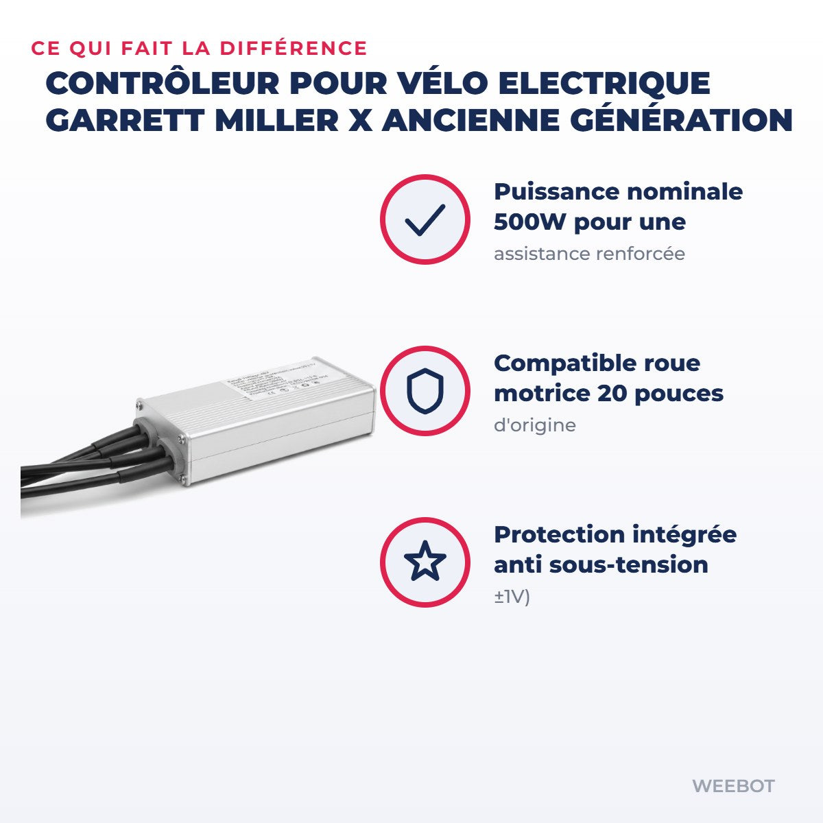 Contrôleur pour Vélo Electrique Garrett Miller X ancienne génération — points forts : Puissance nominale 500W pour une