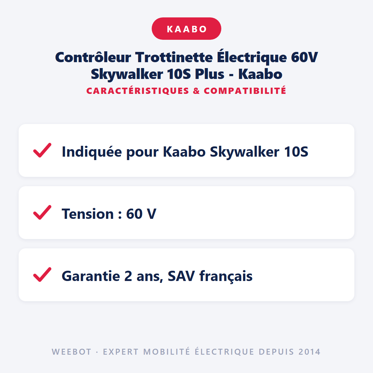 Contrôleur Trottinette Électrique 60V Skywalker 10S Plus - Kaabo : caractéristiques et compatibilité