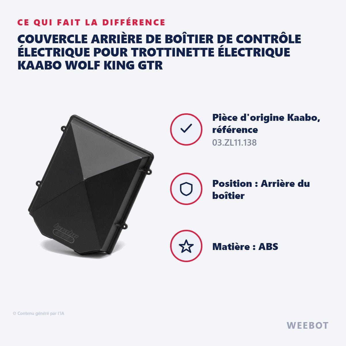 Couvercle Arrière de Boîtier de Contrôle Électrique pour Trottinette Électrique Kaabo Wolf King GTR - Weebot