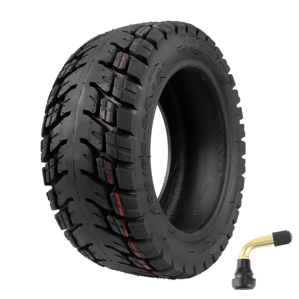Pneu tubeless tout-terrain 11 pouces noir avec valve tubeless coudée