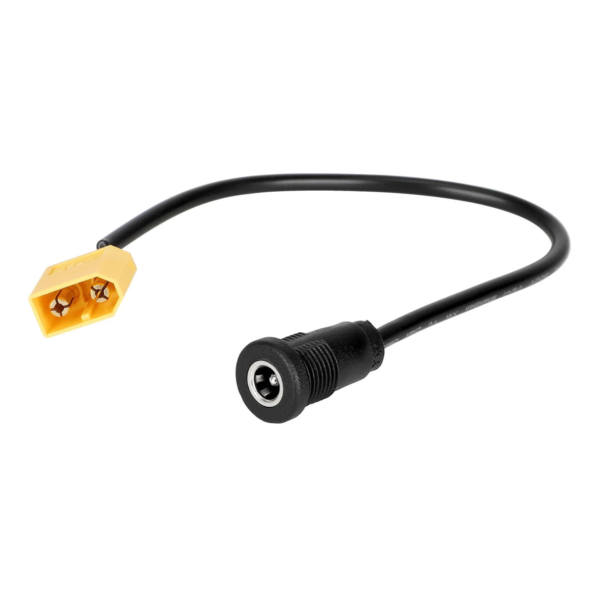 Câble adaptateur noir avec prise port de charge DC2,1 et connecteur XT60 mâle jaune