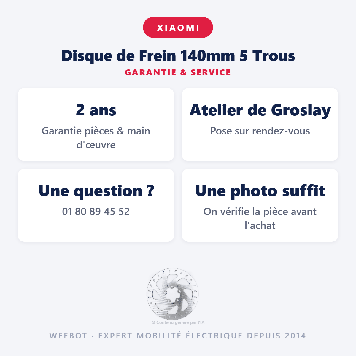Disque de Frein 140mm 5 Trous pour Trottinette Électrique Xiaomi Mi4 - Weebot