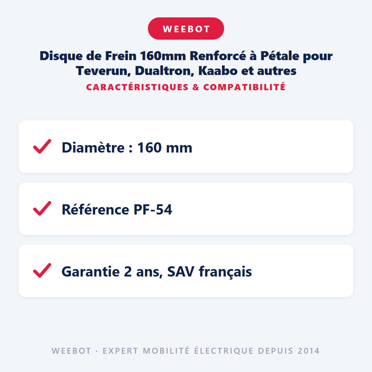 Disque de Frein 160mm Renforcé (2.8mm d'épaisseur) à Pétale pour Teverun, Dualtron, Kaabo et autres - Weebot
