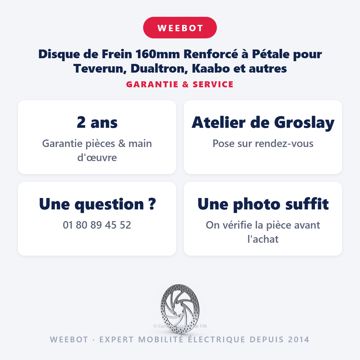 Disque de Frein 160mm Renforcé (2.8mm d'épaisseur) à Pétale pour Teverun, Dualtron, Kaabo et autres - Weebot