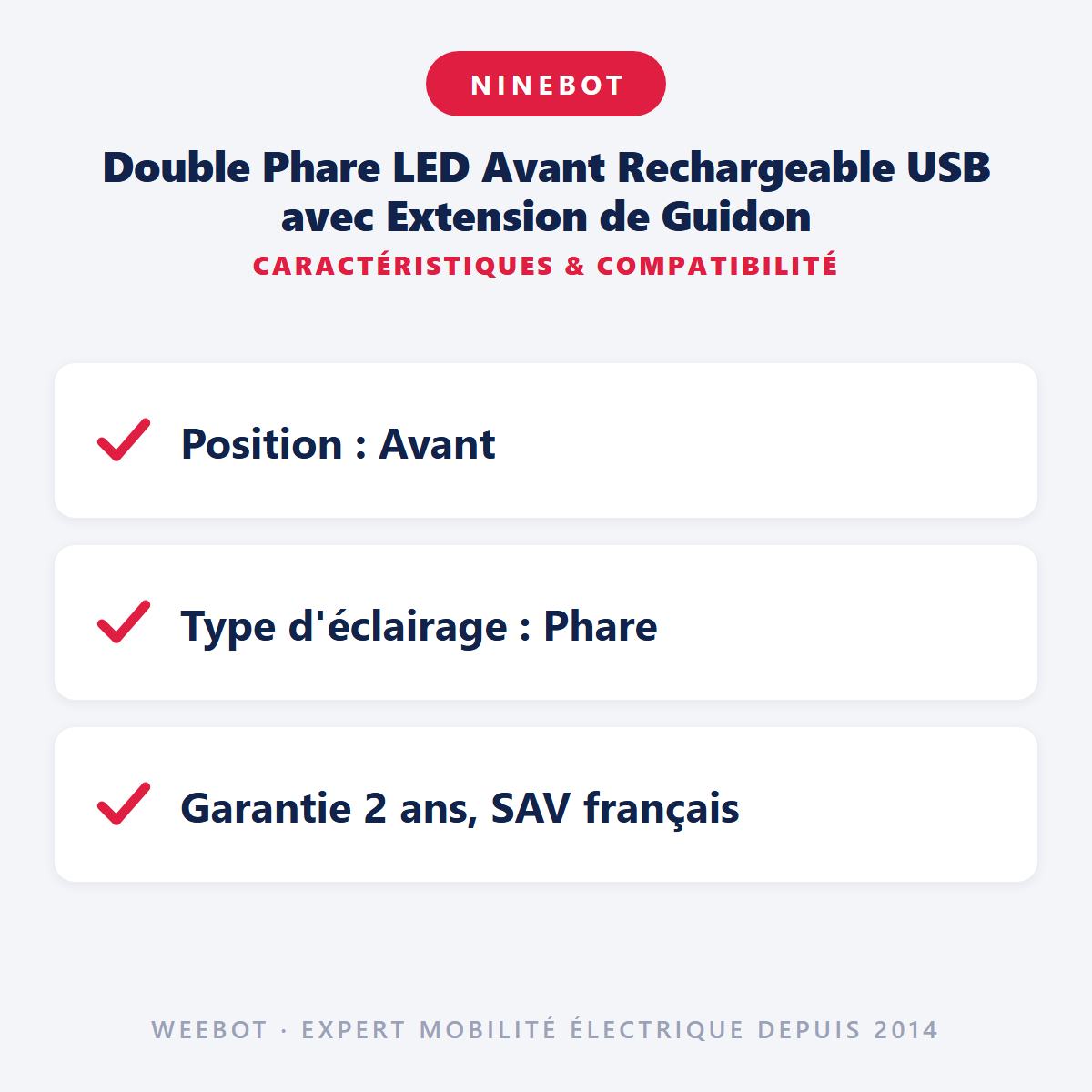 Double Phare LED Avant Rechargeable USB avec Extension de Guidon : caractéristiques et compatibilité