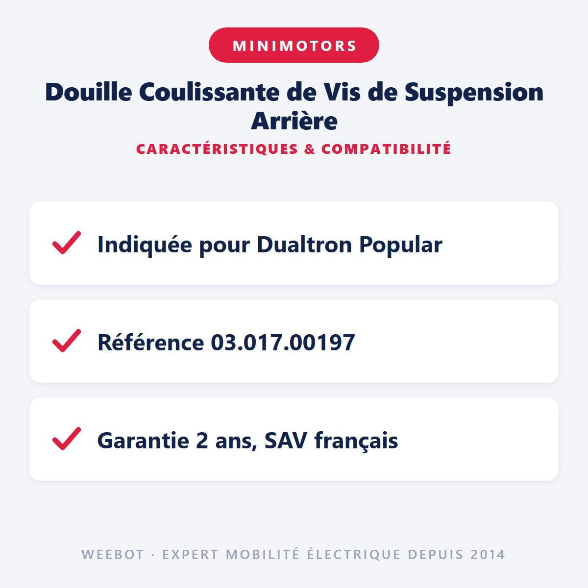 Douille Coulissante de Vis de Suspension Arrière : caractéristiques et compatibilité