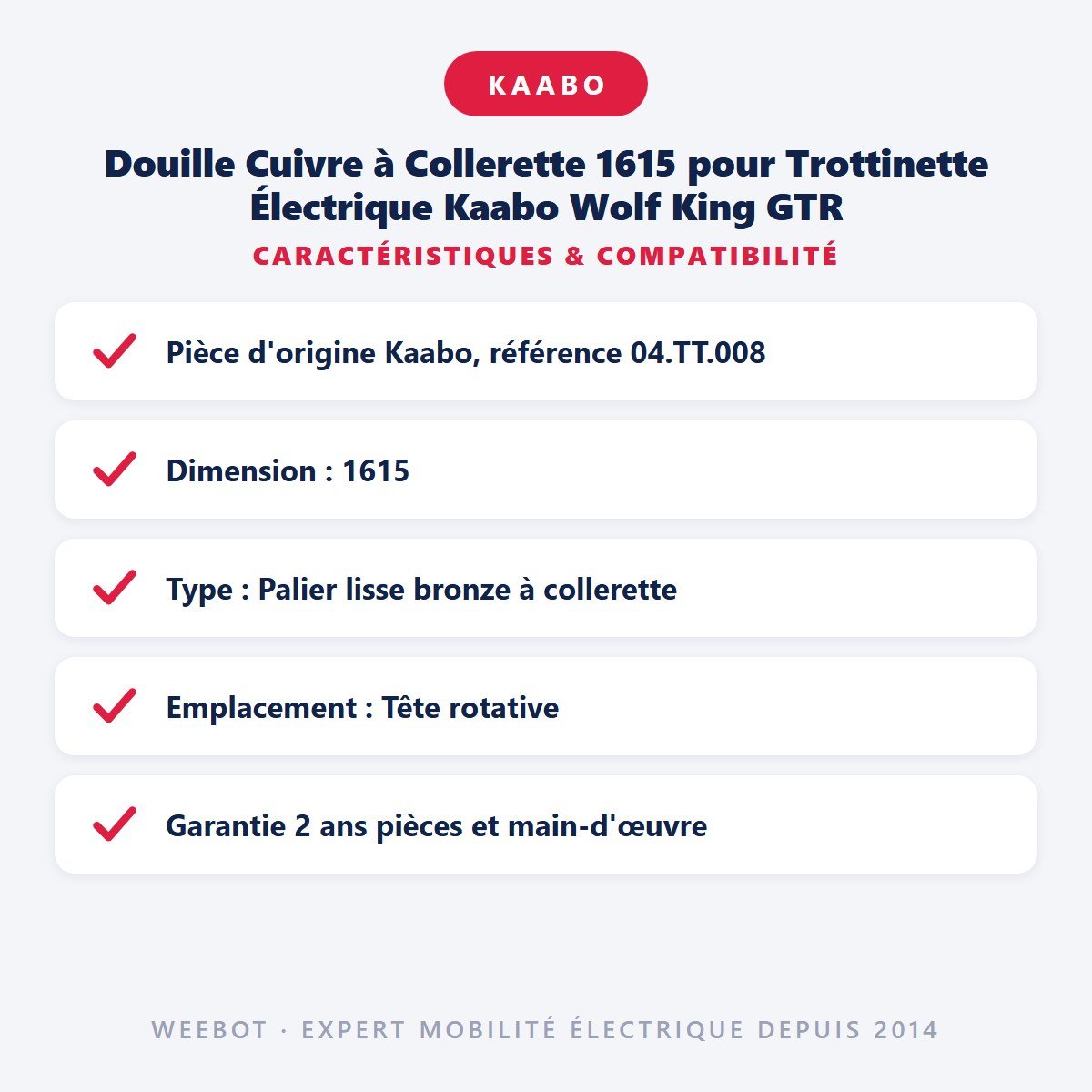 Douille Cuivre à Collerette 1615 pour Trottinette Électrique Kaabo Wolf King GTR - Weebot